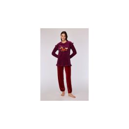 Pyjama femme Woody Stripes Pony Velour - Rouge foncé